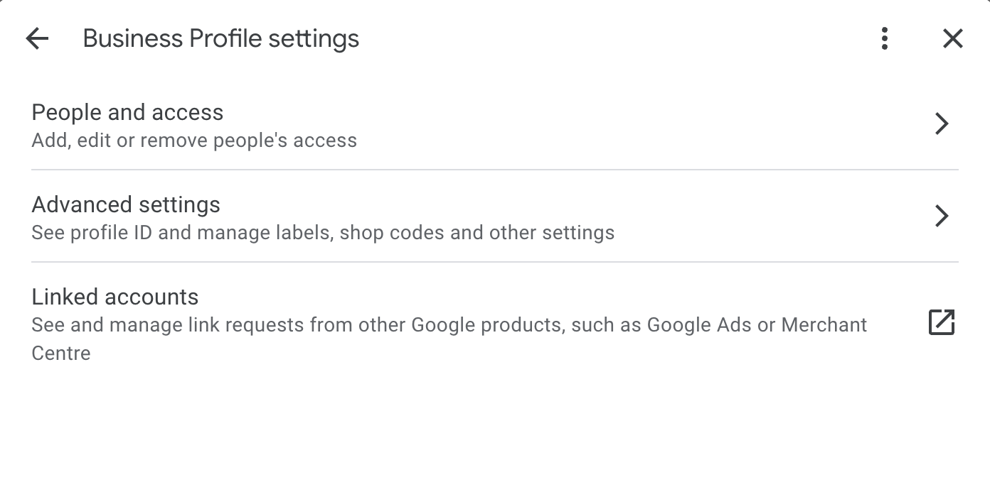 image showing business profile settings and where to access people